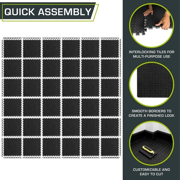 ProsourceFit Exercise Puzzle Mat EVA Foam Interlocking Tiles Black -NEW OPEN BOX - Picture 1 of 3